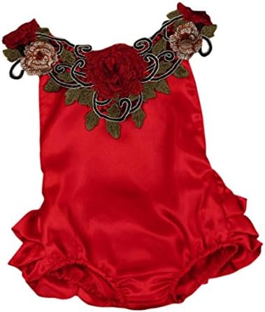 Resplend Newborn Infant Baby Girl Solid Embroidery Sleeveless Romper Jumpsuit Clothes (18M, red)