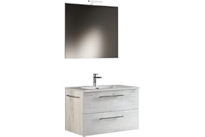 Mama Store ERA 60 - Mobile Bagno Sospeso 60 CM QUERCIA BIANCO con Lavabo, Specchio e Lampada LED, L.62 X P.47 X H.53 cm