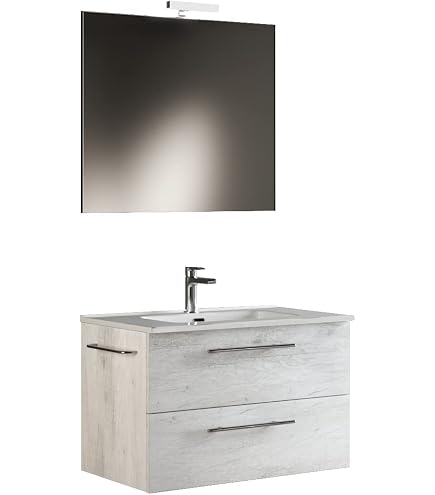 Baikal Bagno Onyx Mobile Sospeso Con Lavabo In Ceramica - 60 Cm - 2 Cassetti Con Chiusura Ammortizzata - Finitura Natura