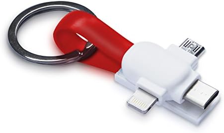 Moco Best 3 in 1 USB Cable / Micro / Lightning/ type C - keychain magnet holder - Short and pocket size - Great charger for Apple, Samsung, Android, And Almost every phone (Red)