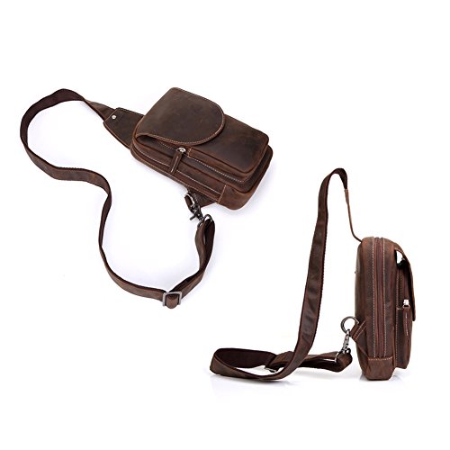 Hombres Retro Aut  ntico Cuero de Vaca Deporte Excursionismo Paquete de Crossbody Mochila Mensajero Bolso del Pecho  marr  n 