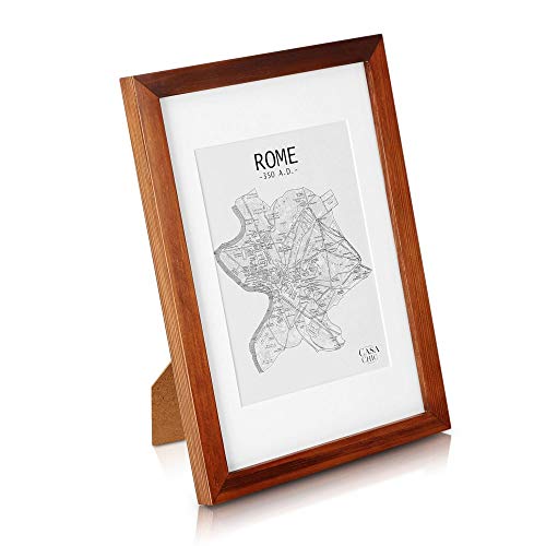 Classic by Casa Chic Marco de Fotos A4 con Paspartú para Foto de 15 x 20 cm - Madera de Pino - 1 Marco - Grosor del Marco 2 cm - Frente de Cristal Templado - Color Café Rústico
