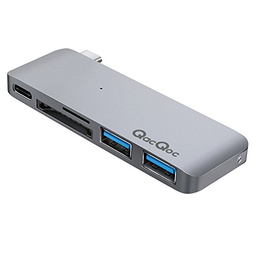 GN21B Typ-C Hub USB C Adapter mit 1 USB-C Anschluss (Stromversorgung), 1 SD-Karte Steckplatz, 1 Mikro-SD Steckpatz und 2 Superspeed USB 3.0 Ports Aluminiumgehäuse geeignet für MacBook, MacBook Pro, Google Chromebook, Hua Wei Matebook (Grau)