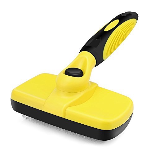 MiLuck Cepillo lisos autolimpiante, cepillo para cepillar perros, quita los nudos enredados, la capa inferior y el cabello suelto para perros pequeños y medianos grandes, fácil de limpiar(Yellow)