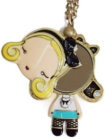 Kitsch Japanese Anime Harajuku blonde hair Girl Doll Necklace with internal mirror fashion jewellery