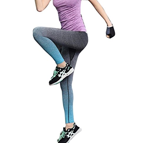 Tongshi Mujeres Running Yoga Sports Fitness Gym Stretch Pantalones Pantalones Ejercicio Leggings (Azul, M)