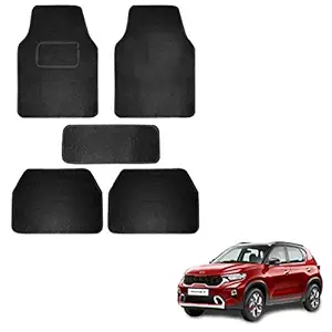 Autokaar Fabric Car Floor Mat for KIA SONET (Set of 5 Pieces, Black)