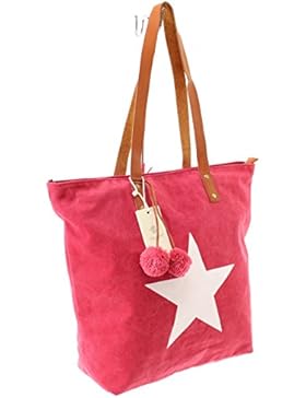 Damen Handtasche Sommertasche Canvas Tasche mit Stern Damen Tasche Handtasche Tragetasche Schultertasche Stofftasche...