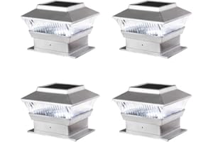AMBERLINNEN LTD Solar Fence Post Cap Led Pillar Deck Gate Top Lamp Square Outdoor Garden Light Set of 2 (Silver)