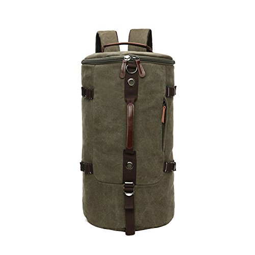 lanyou Canvas Rucksack Man Wandern Daypack Zylinder Rucksack perfekt für Reisen Gym Sport Outdoor Schule Tasche Grün armee-grün - 2
