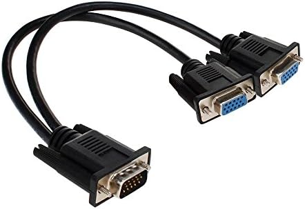 VGA Monitor Y-Splitter Cable, SAYTAY VGA 1 Male to Dual 2 VGA Female Adapter Converter Video Cable for Screen Duplication - 1 Foot (Black)
