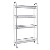 HOMFA Estanterias Metalicas Carrito Cocina 4 Bandejas de Malla Metálica Acero Carbono con 4 Ruedas para Ahorrar de espacio (Plata)
