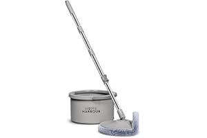 HOME HARBOUR HH1 Spin Mop And Bucket Set 2 in 1 360° Quick Spinning Clean and Dirty Water Separation Wringing System Rotating Suitable for All Flooring With Handle 2 Microfibre Mop Velcro Head (Grey)