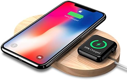 Apple Watch Wireless Charger, Rhidon Bamboo Wood Charging Pad Docking Station for iPhone X/8/8 Plus/Samsung Galaxy S8/S8 Plus and Apple Watch 38mm 42mm Series 3 Series 2 Series 1