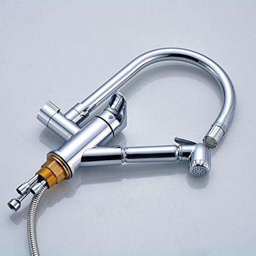Auralum LED Cocina Grifo Mezclador con Ducha Fregadero Moderna Plegable de Cromo y cobre Cuerpo Monomando