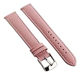 Uhrenarmband für Herren und Damen, 12 mm, aus genarbtem Büffelleder, gepolsterte SS-Schnalle, Rosa/Weiß