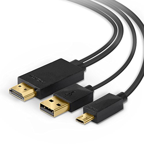 CSL – 2m MHL zu HDMI Adapterkabel für Samsung S3 / S4 / S5 , Galaxy Note | MicroUSB zu HDMI | 11 polig | Mobile High Definition / Full HD | Bild + Tonübertragung | schwarz - 2