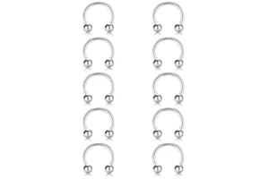 Briana Williams 10pcs Anillos Circulares de Herradura de Plata de Acero quirúrgico para el Labio, joyería Piercing tabique
