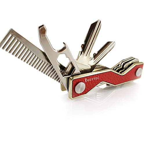 Compact Key Organizer Smart Key Holder by KEYTEC?Leather Gold Rim?Multitool Includes Bottle Opener Comb S-Clip Hook Expansion Accessory?Enhanced Frame