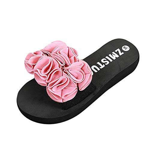 Bestow Flor Gruesa Inferior Sandalias Flip-Flop Zapatos de Playa Sandalias de Verano Zapatillas Interior Exterior(Rosado,38)