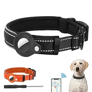 PETNANNY Airtag Dog Collar, Heavy Duty Dog Collar with Airtag Holder Case, Adjustable Padded Air Tag Pet Collar for Medium/Large Dogs(Black, M)