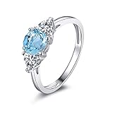 AnazoZ Modeschmuck Rundschlif 6mm Blau Topas Verlobungsringe 925 Sterling Silber Damen Eheringe Band Ringgr.60 (19.1)
