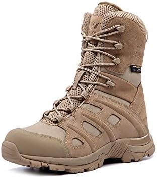 Suetar High Upper Leather Military Hiking Boots Outdoor Tactical Trekking Shoes Durable Non-Slip Breathable and Waterproof Combat Boots