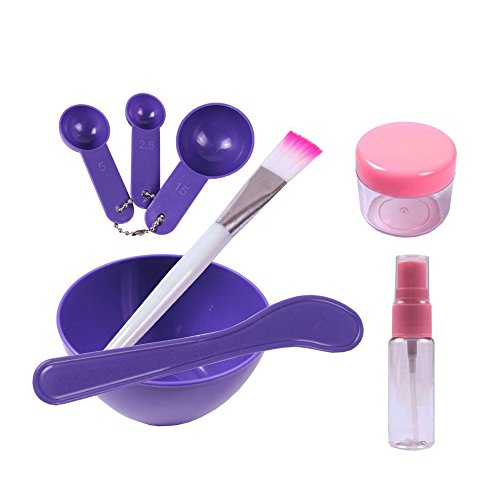 Teenitor 8 in 1 DIY Facial Mask Bowl Mixing Tool Sets Bowl Stick Brush Measuring Spoon Soaking & Spray bottle Lady Facial Care & Women Face Care Mask Set Purple