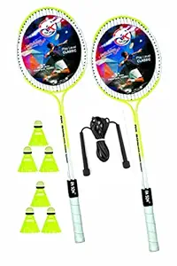 RK SON Badminton Rackets Set of 2 for Kids & Adults with 6 Piece Shuttles Steel Shaft Badminton Racquet Shuttlecock Combo Kit with Skipping Rope