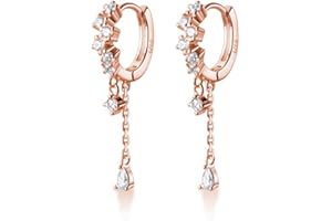 SLUYNZ 925 Sterling Silber CZ Creolen Tropfen für Frauen Mädchen Tropfen Huggie Ohrringe Tropfen Wassertropfen Ohrhänger