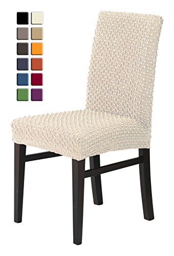 SCHEFFLER-HOME Nena Stuhlhussen 2 Stück, Stretch-Stuhlbezug elastische moderne Husse, Dekoration Stuhl-Abdeckung aus Elastik-Stoff mit Gummiband für universelle Passform, bi-elastic Spannbezug, Bi-Elastico - Natur-Ecru