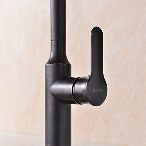 GICASA Commercial Style High Arc Pull Down Bronze Waschbecken Wasserhähne, Single Handle Pull Out Sprayer Edelstahl Öl gerieben Bronze Küchenarmatur - 7