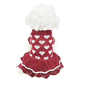 MUYAOPET Small Dog Sweaters Female Girl Red Winter Warm Dog Princess Dress Clothes Dachshund Chihuahua Corgi (XS(Bust 11.8inch), Red Heart)