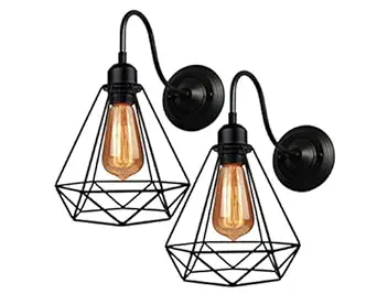 Groeien Antique Wall Decorative Diamond Cage Pendant Hanging Light for Indoor, Outdoor - ST64 Filament Bulb Included (Black) - Pack of 2