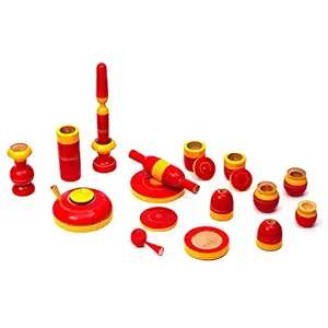 TOOLART Wooden Multi Color Kitchen Play Set for Girls Traditional Handcrafted 19-Piece (Color May Vary)