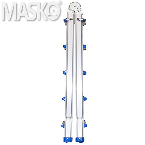 Masko® Aluminium Teleskopleiter ✓ Multifunktionsleiter ✓ Aluleiter ✓ Klappleiter ✓ Anlegeleiter | 4 x 5 Sprossen | Länge: 5,10m - 5
