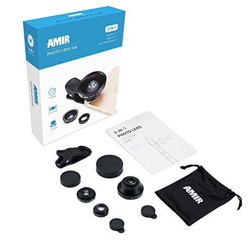 AMIR Fisheye Objektiv, 3 in 1 Clip-On Fischauge Objektiv & 0.4X Weitwinkel &10X Makro-Objektiv, Clip-on Handy Objektiv, Kamera Objektiv Kits fÃ¼r iPhone 7 6 6S 6S Plus & Die meisten Smartphone