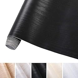 KINLO 5 * 0.61M Stickers Meubles Bois Imperméable Noir en PVC Papier Peint Auto-Adhésif pour Armoire de Cuisine Stickers Muraux Étanche Décor Table Placard Porte Carreaux Cuisine Tiroir