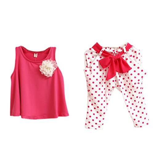 Internet Baby Girl Dot Clothing Set Vest + Pencil Pants 1-6 Years (130/5-6Y, Hot Pink)