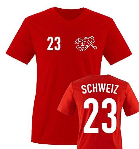 EM 2016 – TRIKOT – EM 2016 – SCHWEIZ – 23 – Herren V-Neck T-Shirt – Rot / Weiss Gr. M