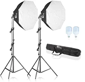 Eloies 50W Octagon Softbox 60cm Continues Lighting Kit for Studio Setup, Photo Video Light Professional Continuous Lighting Kit 6500K Direct Socket Power, YouTube Studio Light [2 Nos Light Kit]