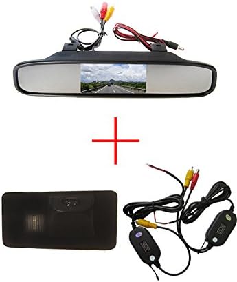 FUWAY Wireless CCD Car Rear View Reverse Camera for BMW E81 E87 E90 E91 E92 E60 E61 E62 E64 X5 X6, with 4.3 Inch Color LCD TFT Rear View Mirror Monitor Screen
