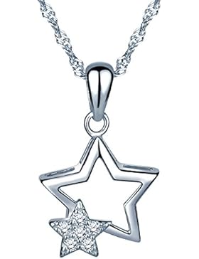 Unendlich U Fashion Doppel Sterne Damen Mädchen Halskette 925 Sterling Silber Zirkonia Anhänger Kette mit Anhänger...