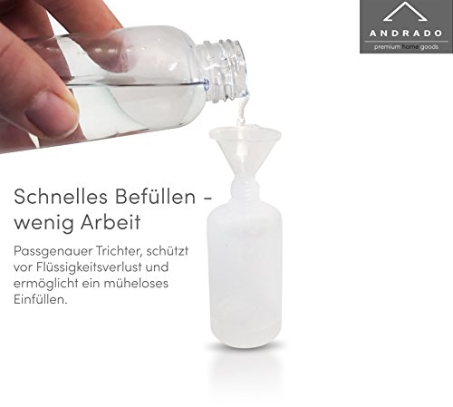 50ml Tropfflaschen (12-teilig) von ANDRADO – LDPE-Quetschflasche/Plastikflaschen + Trichter + Etiketten – universell als Liquid-Flasche – auslaufsicher, Kindersicherung - 2