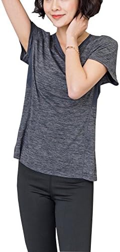 SUZone Women's Sports T-Shirt Yoga Top Workout Short Sleeve T-Shirt Leisure Top Fitness T-Shirt Sports T-Shirt Dark GreyXXL