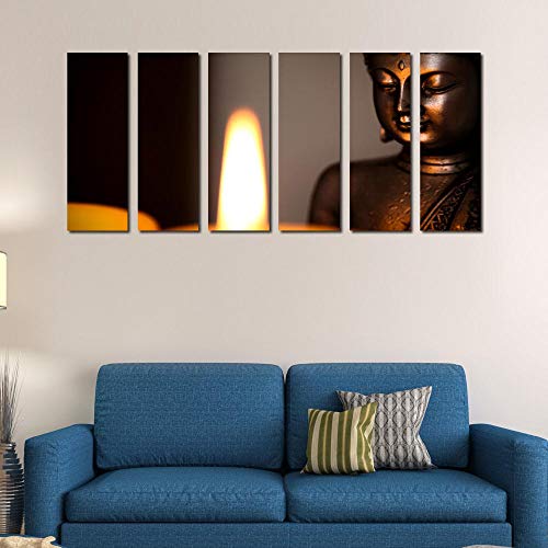 999STORE Multiple Wooden Framed Printed Golden Buddha Preaching Art Panels Wall Painting- 6 Frames