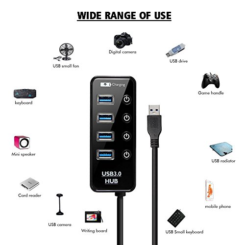 V.one High Speed Aktiver USB 3.0 Datenhub 4 Ports Hub Adapter Verteiler Datenübertragung Power mit mit 1 Ladeport(Max 2.4A) und 4 Schaltern 5Gbps Data Transfer Ports Splitter DC Power Adapter für Win7/8/10 PC Mac Macbook Laptop Notebook Windows MAC iPhone, iPad, Samsung, Motorola, HTC und andere USB 3.0 kompatiblen Geräten (inkl. 5V/2A Schnelles Laden Netzteil) - 6