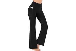 FDEETY Pantalones de Yoga con Corte Bota, Pantalones Acampanados de Entrenamiento Elásticos de Cintura Alta, Pantalones Atléticos con Bolsillos para Control de Barriga
