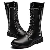1.Männer kniehoher Lederstiefel ist aus hochwertigen Materialien gefertigt, lange Stiefel abriebfest genug für Ihr tägliches Tragen Motorrad Biker Reiten Pferd Schnee Regen