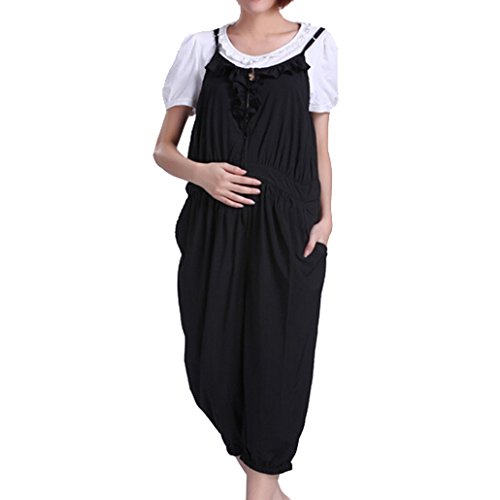 DEHANG Maternity Bib Pants Cuffless Trousers With Adjustable Strap Size XXL - Black